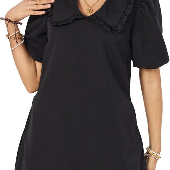 Women Casual Summer Dress Polyester Blend Short Sleeve Pockets Mini - Picture 3 of 6